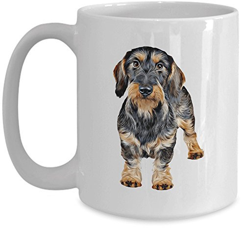 freedomlook Taza de perro salchicha de pelo duro, con texto en inglés I Am Proud To Have A Wire-haired Dachshund Dog Doxie Mom Grandma, para dueños de perros salchicha (15 onzas)