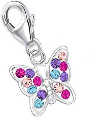Goldene Hufeisen Kleine Kristall Schmetterling Charm Anhänger 925 Echt Silber Mädchen Kinder Damen (Multicolor)
