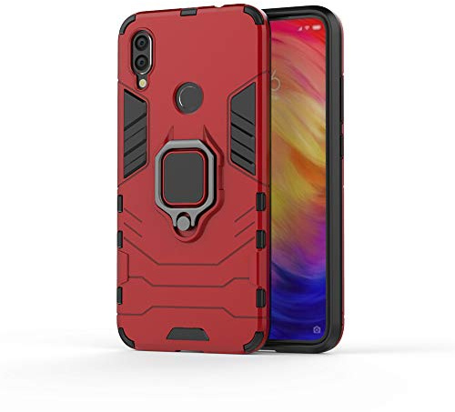 Xiaomi Redmi Note 7 Custodia, MHHQ 2 in 1 Armour stile resistente Hybrid Dual Layer Armatura Defender PC + TPU Case Cover con supporto magnetico per auto per Xiaomi Redmi Note 7 -Red