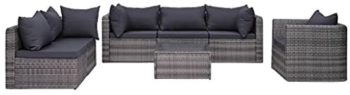 vidaXL Gartenmöbel 7-TLG. Poly Rattan Grau Sofa Sitzgruppe Lounge Gartenset