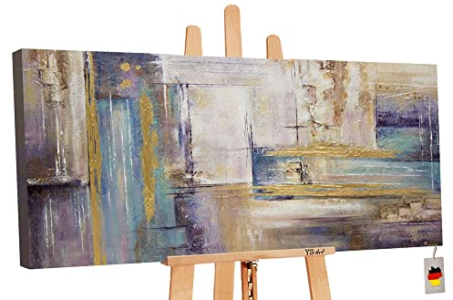 YS-Art Abstrakt Stil Acryl Gemälde auf Leinwand Zeitgeschehen handgemalt Wandbilder Wohnzimmer modern Wohndekor Bilder Büro echte Kunstwerke gerahmt 160x80 cm