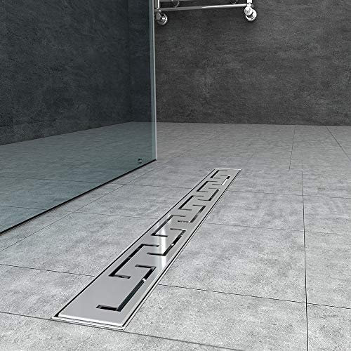AICA Caniveau de Douche Italienne en Acier Inoxydable E Modèle 90 cm, caniveau Douche Rectangulaire Argenté à Grand Débit, Drain de Sol de Siphon de Douche