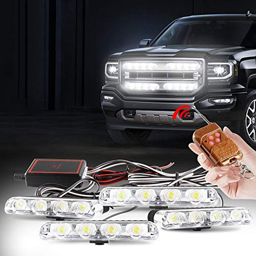 yifengshun Giroscopio LED 4 in 1 Telecomando Wireless DC12V -luce stroboscopica luci DRL lampeggiante magnetico di emergenza segnalazione luci per auto veicolo (bianco)