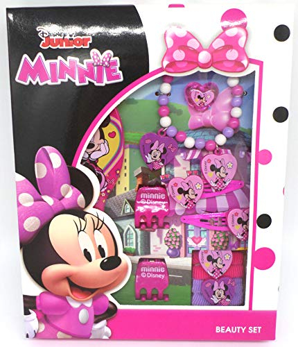 TDL Disney Minnie Mouse Boite Cadeau Fille 11 Pièces - Licence Officielle - Brosse À Cheveux - Chouchous - Pinces À Cheveux - Bague - Bracelet de Perles - Pinces à Cheveux - Beauty Set