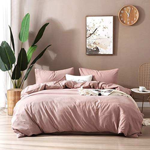 F.Y.Dreams Housse de couette 100 % coton délavé pour couverture lestée, avec 8 attaches, fermeture éclair sur le côté long, rose poudré, 152,4 x 203,2 cm, housse uniquement