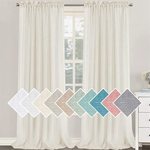 LINFKY 2 Pezzi Tende per Interni Voile in Lino Tende Semitrasparenti per Finestra Moderne con Tasca per Asta Tende Leggera per Soggiorno e Camera da Letto (Avorio, 132x274cm)