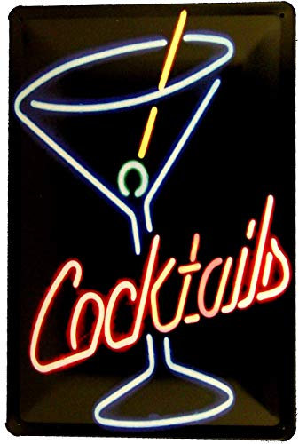 Blechschild 20x30 Cocktail Neon Leucht Reklame Style Dekoration für Bar Kneipe Pub Party Raum Küche Werkstatt Büro Essen Trinken Werbung Longdrink