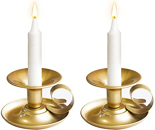 2er Set Metall Vintage Kerzenständer Deko mit Griff,Goldener Deko Kerzenhalter10x6cm Leuchter,Wohnzimmer Schlafzimmer Esstisch deko, Gold