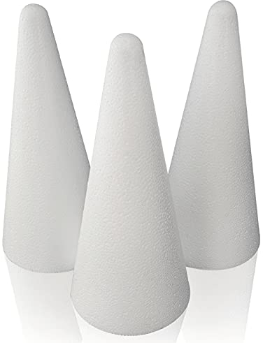 MCE-Commerce A32093 Styropor Kegel Ø 9 cm Höhe 20 cm 3 Stück, weiß