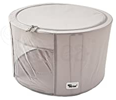 Periea 'Abby' Round Home Storage Boxes with Zip Lids, Front Window & Folding Steel Frame (Grey, Large)