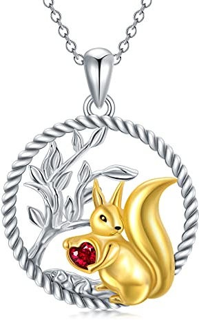 LONAGO Collar de Ardilla Plata de Ley 925 Árbol de la Vida Linda Ardilla Tiene Corazón Colgante Collar Joyas para Mujeres