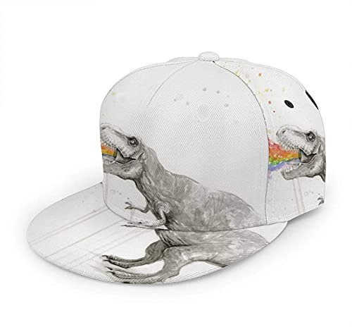 Oaieltj Unisex Baseballkappe Damen Herren Junge Mädchen Mode verstellbar 3D gedruckt Flat Bill Baseball Cap, T Rex Dinosaur Puke Taste Rainbow, One size