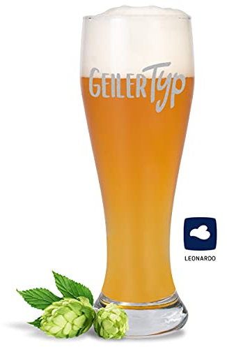 JUNIWORDS Weizenbierglas mit Gravur, Geiler Typ, Bierglas