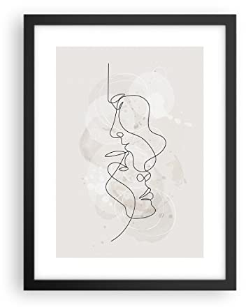 Poster Wandbild Kunstdruck 30x40cm Menschen Kunst - 4629 - P2B | Einzel Linie Mann Vertikal mit schwarzem Rahmen Wohnzimmer Schlafzimmer Küche Büro Wanddeko Kunstposter ARTTOR