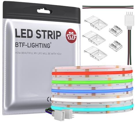 BTF-LIGHTING FCOB COB RGB Flexibel Hohe Dichte LED Streifen 5M 840LED/M 4200LEDs DC24V 16W/M IP30 Nicht Wasserdicht Mehrfarbig für DIY Heimdekoration(Nicht inhalt Netzteil&Controller)