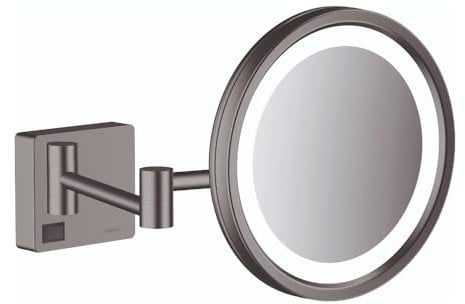 hansgrohe AddStoris - Kosmetikspiegel mit LED-Beleuchtung, Schminkspiegel mit Beleuchtung, Rasierspiegel mit 3-fach Vergrößerung, Brushed Black Chrome, 41790340