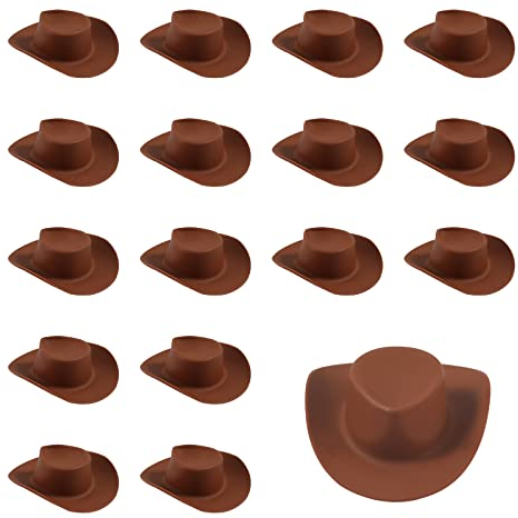 SAVITA 20 Stück Mini Cowboy Hüte, Kunststoff Cowboyhut Spielzeug Miniatur Cowboy Hüte Niedlicher Puppenhut Party Zubehör zum Rollenspiel Puppenhaus-Dekoration (Braun)