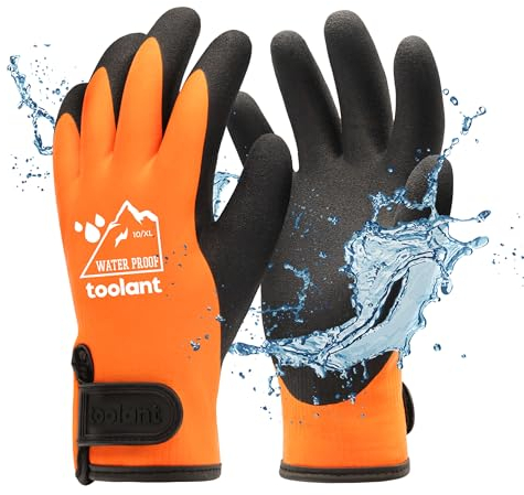 toolant 100% Waaserdichte Arbeitshandschuhe für Herren und Damen, Arbeitshandschuhe Winter für kaltes Wetter, Touchscreen, Warme Thermohandschuhe, Orange, XL