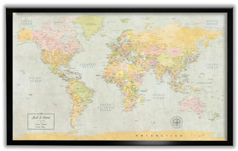 Personalized Classic Push Pin World Map, Canvas Art Bay World Map with Pins, Large World Map Wall Art, Detailed World Map Poster, Framed World Map Canvas, Custom Travel Map Pinboard