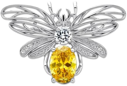 47.25mm 925 Sterling Silver Rhodium Plated Brilliant-cut Yellow and White CZ Bee Pin Brooches and Pin for Women