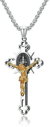 MERTTURM Collier Croix Homme, Collier Croix Chretienne Acier Inoxydable, Chaine 60cm Pendentif Bijoux Chretienne pour Garçon, Adulte(Résistant aux rayures et à la transpiration)
