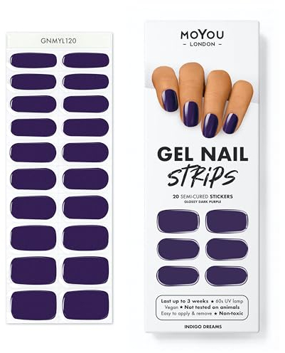 MOYOU LONDON Halbgehärtete UV Gel Strips - 20 Stück - Gel-Nagelfolien UV Härtend für Maniküre in Salonqualität - Indigo