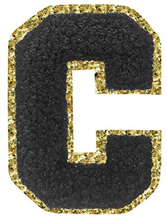 Letter Patches Iron on 3Pcs Chenille Letters for Jackets Varsity Letters Patches Letterman Glitter Patches Iron on Letter Black C