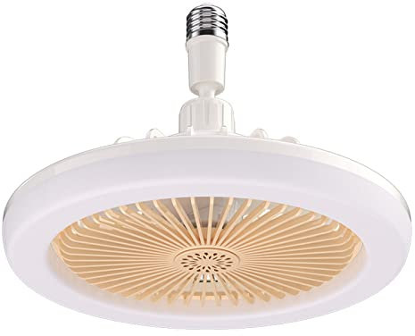 BomKra LED Ceiling Fan with Lights, Enclosed Low Profile Fan Light, Socket Ceiling Fan, Small Electric Fan Gimbal Lamp Holder for Small Spaces Bedroom Home Office Dormitory (Yellow)