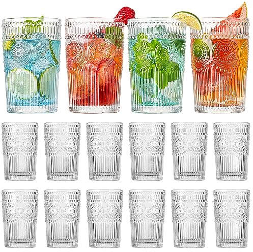 wookgreat Juego de 12 vasos vintage de vidrio transparente con textura a rayas, juego de cristalería acanalada, vasos altos de vidrio de agua, tazas de mojito, vaso de cóctel, taza de café helado