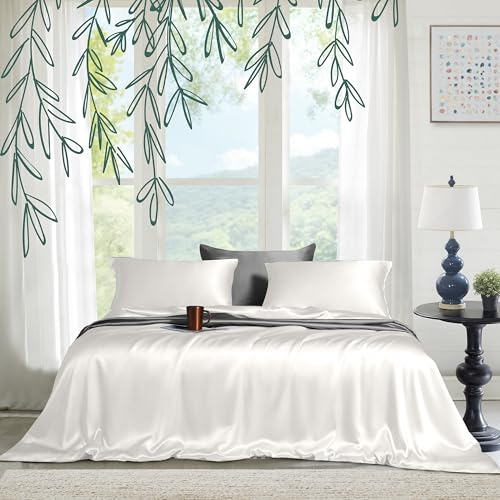 THE LINEN COMPANY Juego de sábanas de bambú de 4 piezas, 100 % orgánico, natural, 300 hilos, refrescantes, extrasuaves, de fácil ajuste (King, blanco)