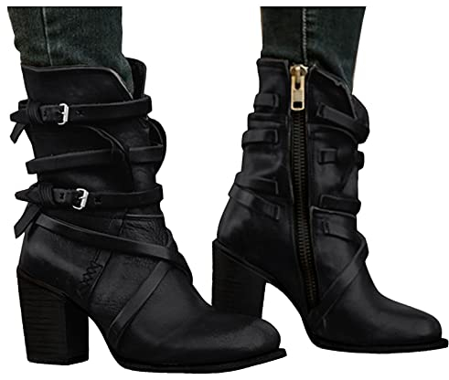 Kobilee Chelsea Boots Donna Pelle Cowboy Ankle Boots Eleganti Largo Stivaletti con Tacco Bassi Chelsea Boots Stringate Morbidi Anfibi Stivali Texani Scarpe Invernali