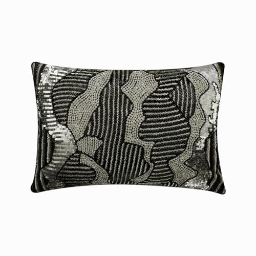 The HomeCentric Luxus dekorativ Schwarz Kissen Überzüge, 2 Stück, 30x65 cm Die Seide Kissen, Kissenhülle mit Perlen, Abstrakt Kissen, Modern Kissen Überzüge - Sham Wow