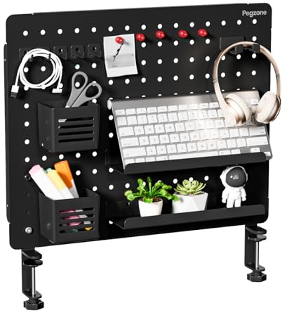 PEGZONE Klemmbare Schreibtisch-Stecktafel, Schreibtisch-Organizer für Büro, Gaming, Zuhause, magnetische Metall-Stecktafel mit 15 Zubehörteilen, Sichtschutz für Büro, 51,8 x 41,9 cm, groß, Schwarz