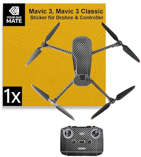 Drohnen Skin, 1 Set, kompatibel mit DJI Mavic 3 und 3 Classic, Black Grain Design, zum Aufkleben, Aufkleber Gesicht Drohne, Drone Sticker, Schutzfolie Tarnung Gehäuse, Klebesticker Außenhülle