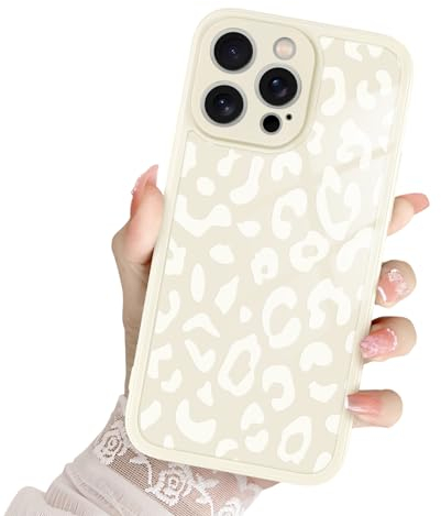 iPhone 15 Pro Max Case Cover for Girls Women, Cute Leopard Print Pattern Design Phone Case Soft Slim Silicone Camera Protection Shockproof Bumper Cover for iPhone 15 Pro Max - White