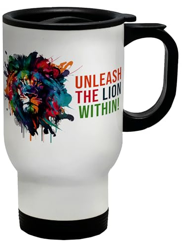 Shopagift Unleashe The Lion Travel Mug Roarsome Jungle Fierce Lion Stainless Steel 14oz Cup