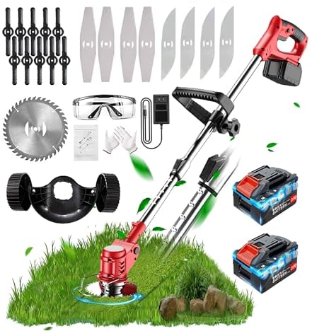 Metal Blade Cordless Strimmer 21v Grass Trimmers 27 Blades 15cm Cutting Diameter Cordless Strimmer Retractable Handle For Lawn Garden