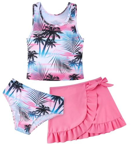 AIDEAONE Maillots de Bain pour Enfants, Bikini avec Jupe, Adorable Maillot de Bain hawaïen, Maillot de Bain Confortable pour Filles de 9 à 10 Ans, Plage en Plein air