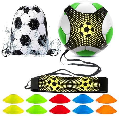 AFAIK Trainingsset Fußball Kicktrainer Kick Trainer mit Fussball Hütchen Trainingsgerät Hände frei Solo Fussball Trainingszubehör fur Fußball/Volleyball/Rugby (Stil A)