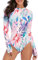 Zando Rash Guard Swimsuits for Women, UPF 50+ Long Sleeve Swimsuit Women, One Piece Zip Floral Print Modest Swimwear, Colourful Leaves, M