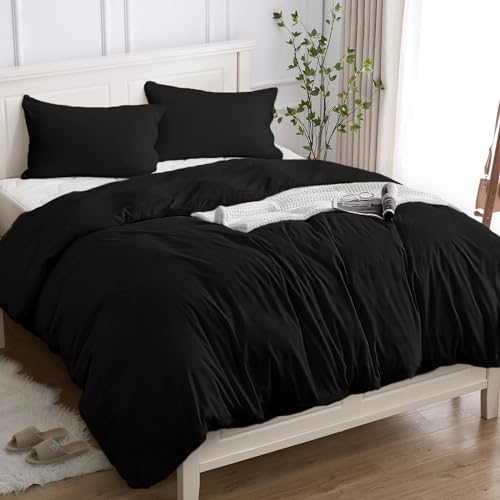 Cotopuro Bettwäsche 260x240 3teilig 100% Baumwolle, Bettbezug Set 240x260 (2 Kissenbezug 50x80) aus Premium Baumwolle 150GSM, Weich, Atmungsaktiv, Hypoallergen - Schwarz