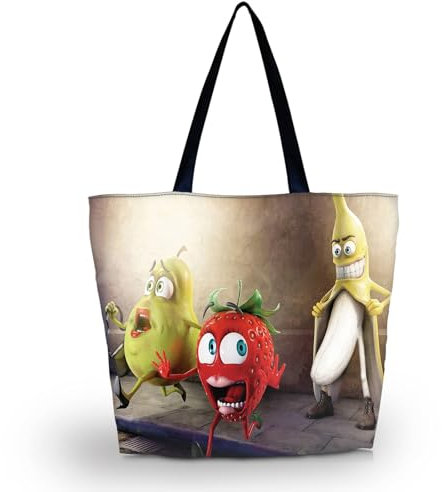 newplenty Strandtasche mit Reißverschluss, Einkaufstasche Faltbar, Große Wasserdichte Handtasche Damen Umhängetasche (Obst)