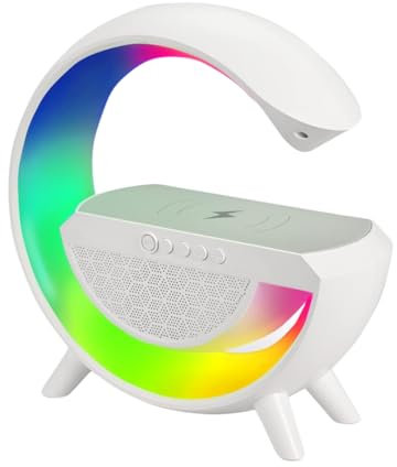 Max Star Altavoz Bluetooth Cargador Inalámbrico Lampara de Mesa Escritorio Luces RGB Inteligente Despertador Musica