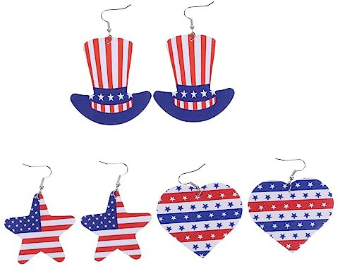GALPADA 3 Paare Ohrringe USA-Flaggen neuartige Schmuckzubehör amerikanische Flaggen US-Zubehör kolczyki damskie erlesener Ohrschmuck einzigartiger Ohrring Mode schmücken Fräulein Leder rot