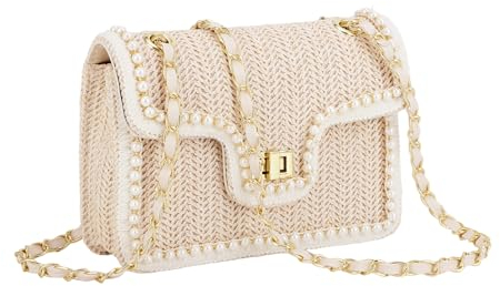 Ynport Crefreak Sacs à Bandoulière en Paille pour Femmes - Petit Rabat Sacoche d’été Paille Élégant Sac à Bandoulière