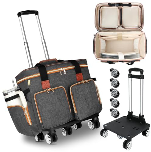 Sambois Rollende Lehrer-Tragetasche mit abnehmbarem Trolley, Lehrertasche mit Rollen und gepolstertem Laptopfach für bis zu 39,6 cm (15,6 Zoll), multifunktionale Rollaktentasche für Unterricht und