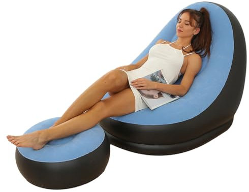 Leapiture Chaise Gonflable Gonflable, Chaise Longue Gonflable avec Pouf pour Le Camping, Les Jeux, la Pause déjeuner, la fête dans Le Jardin, Profitez d'un Bain de Soleil (Bleu Clair)