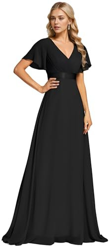 Ever-Pretty Robe de Soirée en Double V-col et Manches Courtes Vert Clair Rose 40