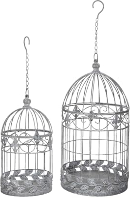 finehomegarden Vogelkäfig Pflanz Korb Hänge Blumenkäfig Metall grau H39+53cm