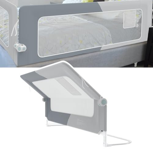 NAIZY Rausfallschutz Bett Rail 150cm Klappbar Bettgitter Baby mit Aufbewahrungstaschen, Bettschutzgitter Höhenverstellbar Kinderbettgitter für Kinderbetten, Elternbetten (Spleißen grau)